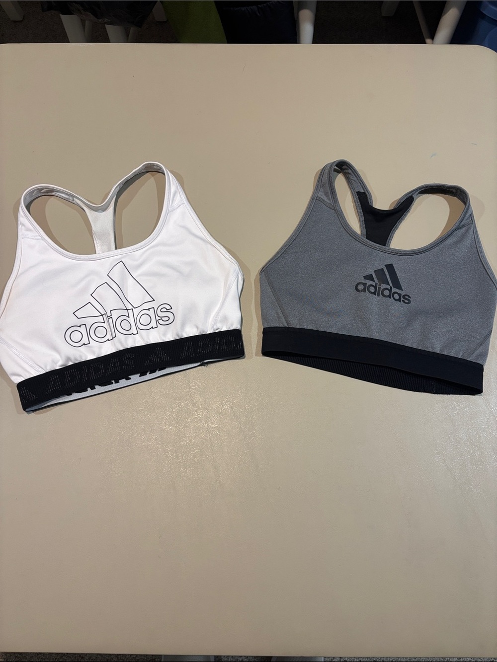 adidas White and Black Racerback Sports Bra with Logo Band